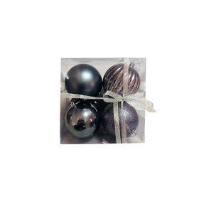 Event Party Store 4'lü Set 10 cm Plastik Koyu Gri Gümüş Yılbaşı Top Ağaç Süsü