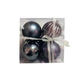 Event Party Store 4'lü Set 10 cm Plastik Koyu Gri Gümüş Yılbaşı Top Ağaç Süsü
