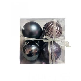 Event Party Store 4'lü Set 10 cm Plastik Koyu Gri Gümüş Yılbaşı Top Ağaç Süsü