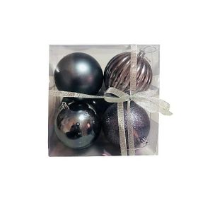 Event Party Store 4'lü Set 10 cm Plastik Koyu Gri Gümüş Yılbaşı Top Ağaç Süsü