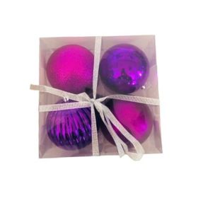 Event Party Store 4'lü Set 10 cm Plastik Mor Yılbaşı Top Ağaç Süsü