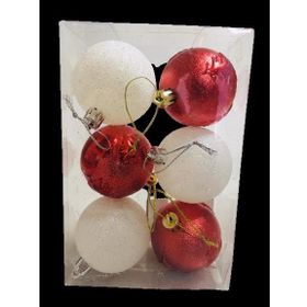 Event Party Store 6'lı Set 6 cm Kırmızı Beyaz Yılbaşı Top Ağaç Süsü