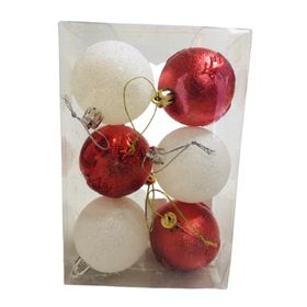 Event Party Store 6'lı Set 6 cm Kırmızı Beyaz Yılbaşı Top Ağaç Süsü