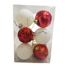 Event Party Store 6'lı Set 6 cm Kırmızı Beyaz Yılbaşı Top Ağaç Süsü