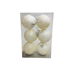 Event Party Store 6'lı Set 6 cm Simli Beyaz Yılbaşı Top Ağaç Süsü