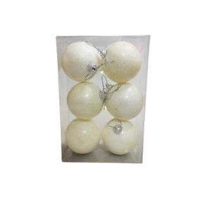 Event Party Store 6'lı Set 6 cm Simli Beyaz Yılbaşı Top Ağaç Süsü
