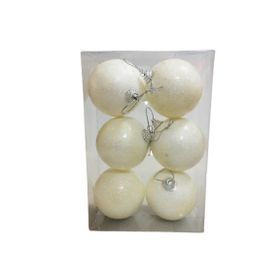 Event Party Store 6'lı Set 6 cm Simli Beyaz Yılbaşı Top Ağaç Süsü