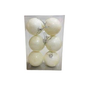 Event Party Store 6'lı Set 6 cm Simli Beyaz Yılbaşı Top Ağaç Süsü