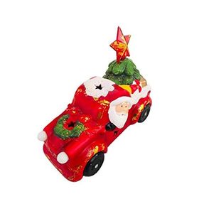 Event Party Store Işıklı Arabalı Noel Baba Yıldızlı Yılbaşı Seramik Figür