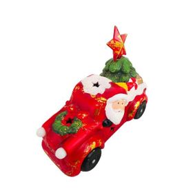 Event Party Store Işıklı Arabalı Noel Baba Yıldızlı Yılbaşı Seramik Figür