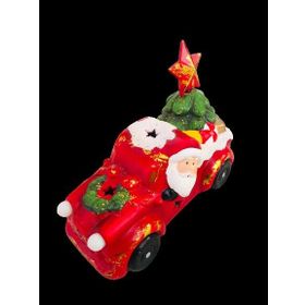 Event Party Store Işıklı Arabalı Noel Baba Yıldızlı Yılbaşı Seramik Figür