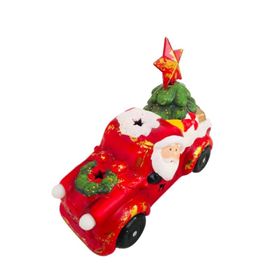 Event Party Store Işıklı Arabalı Noel Baba Yıldızlı Yılbaşı Seramik Figür