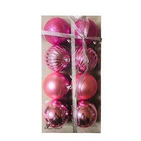 Event Party Store Pembe 8 cm 8'li Plastik Yılbaşı Top Ağaç Süsü Set