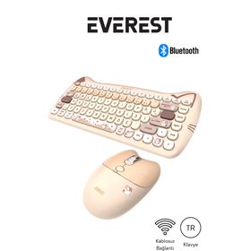 Everest Catty Mini KM-6285 Bej TKL Kablosuz Klavye Mouse Seti