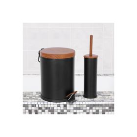 Evidea Bath Ahşap Desenli Siyah 2’li Banyo Seti