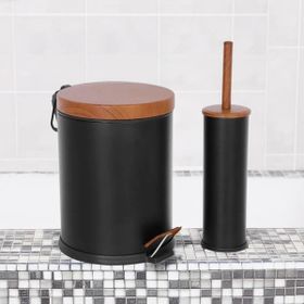Evidea Bath Ahşap Desenli Siyah 2’li Banyo Seti