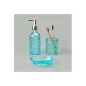 Evidea Bath Mavi 3'lü Cam Banyo Sıvı Sabunluk Seti
