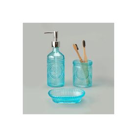 Evidea Bath Mavi 3'lü Cam Banyo Sıvı Sabunluk Seti