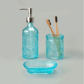 Evidea Bath Mavi 3'lü Cam Banyo Sıvı Sabunluk Seti