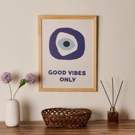 Evidea Deco Good Vibes Only Mavi Beyaz 30x40 cm Duvar Panosu