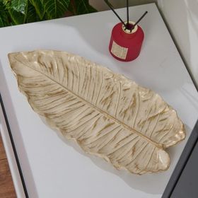 Evidea Deco Leaf Beyaz Gold 37x16 cm Dekoratif Tabak