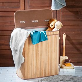 Evidea Deco&Style Bambu Üç Hazneli Katlanır Çamaşır Sepeti