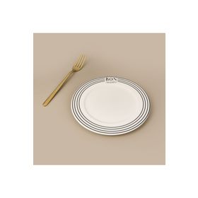 Evidea Kitchen Elegant Curves Porselen Siyah Beyaz 20 CM Pasta Tabağı