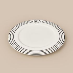 Evidea Kitchen Elegant Curves Porselen Siyah Beyaz 25 CM Servis Tabağı