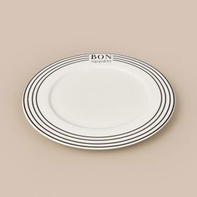 Evidea Kitchen Elegant Curves Porselen Siyah Beyaz 25 CM Servis Tabağı