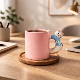 Evidea Kitchen Kitty Desenli Pembe 450 ml Seramik Kupa