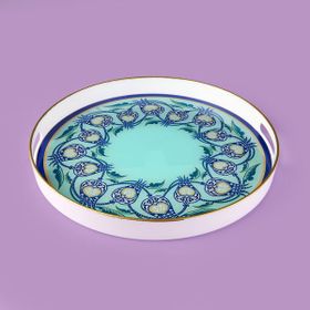 Evidea Kitchen Lale 35 cm Renkli Camlı Yuvarlak Tepsi