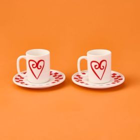 Evidea Kitchen Love 4 Parça Pembe Beyaz Kahve Fincan Takımı