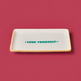 Evidea Kitchen Love Yourself Yeşil Sarı 13x18 CM Servis Tabağı