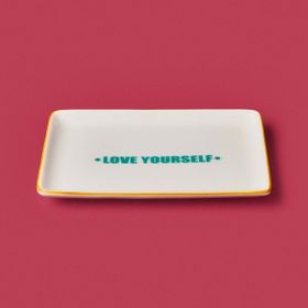 Evidea Kitchen Love Yourself Yeşil Sarı 13x18 CM Servis Tabağı