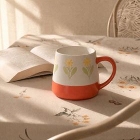 Evidea Kitchen Sarı Çiçekli Beyaz 500 ml Seramik Kupa