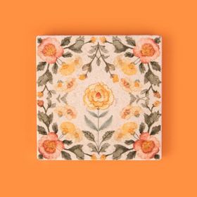 Evidea Kitchen Turuncu Çiçekli Taş Renkli 10x10 cm Bardak Altlığı