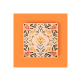 Evidea Kitchen Turuncu Çiçekli Taş Renkli 10x10 cm Bardak Altlığı