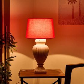 Evidea Lighting Apollon Kırmızı Krem 60 cm Eskitme Büyük Abajur