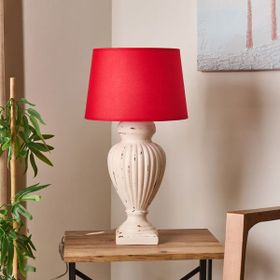 Evidea Lighting Apollon Kırmızı Krem 60 cm Eskitme Büyük Abajur