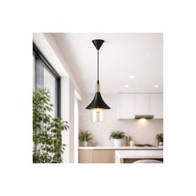 Evidea Lighting Gold Detaylı Camlı Siyah / Altın - 26 cm Metal Sarkıt