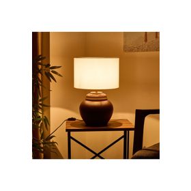 Evidea Lighting Kahverengi Krem 50 cm Çiçekli Kapaklı Abajur