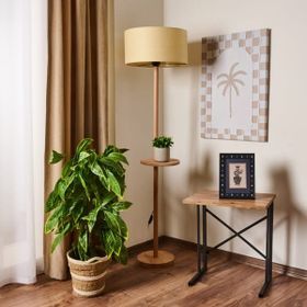 Evidea Lighting Naturel Krem 150x40x40 cm Oval Sehpalı Ahşap Lambader