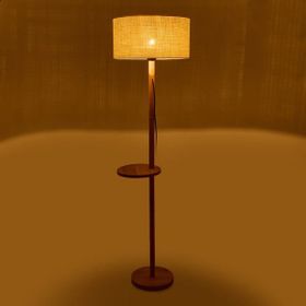 Evidea Lighting Naturel Krem 150x40x40 cm Oval Sehpalı Ahşap Lambader