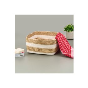 Evidea Living Boho Style Bej Beyaz 28x28x14 cm Büyük Kağıt İp Sepet