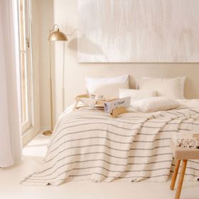 Evidea Serena Soft Ekru Antrasit 170x230 cm Tek Kişilik Yatak Örtüsü