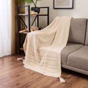 Evidea Soft 120x160 cm Ekru Püsküllü Triko Koltuk Şalı