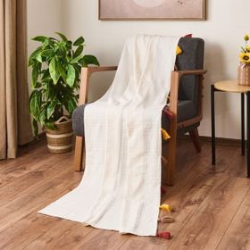 Evidea Soft 90x210 cm Ekru Püsküllü Koltuk Örtüsü