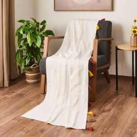 Evidea Soft 90x210 cm Ekru Püsküllü Koltuk Örtüsü