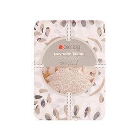 Evidea Soft Butas Ekru-Gri Çift Kişilik Nevresim Takımı
