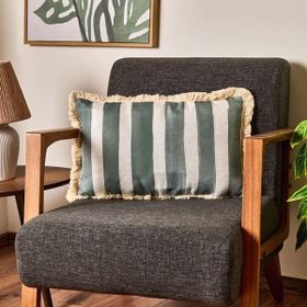 Evidea Soft Line Yeşil Ekru 35x55 cm Saçaklı Kırlent